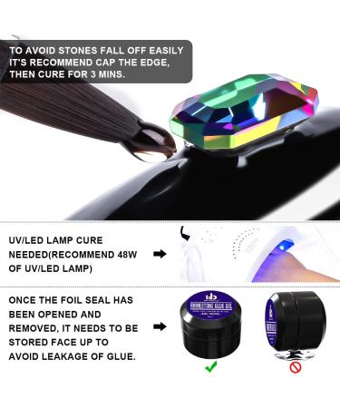 Nail Art Rhinestone Glue Gel Set | 8mlx2 No Wipe Adhesive Resin for Gem Jewelry | LED Light Cure Needed | Clear Gel Polish Decoration Kit with Tools - 3 Brushes, Pickup Pen, Tweezer - Buy Online on GoSupps.com