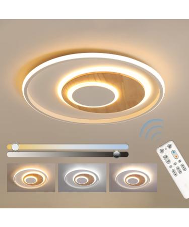 Fitzmia LED ceiling light ceiling lamp with wood ceiling lamps dimmable with remote control modern round wood ceiling lamp for bedroom children's room living room kitchen 24W 2400lm 40cm