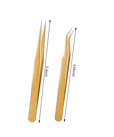 Gold Stainless Steel Eyelash Extension Tweezers - Straight and Curved Tip Set - Buy Online on GoSupps.com