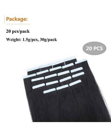 Tape Extensions Real Hair - Adhesive Hairpiece - Straight Remy 12 30cm 20g Human Hair #01 Pitch Black - 20 Pieces - Buy Online on GoSupps.com