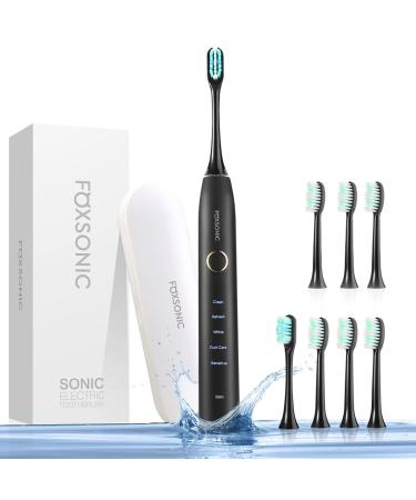 Sonic Rechargeable Electric Toothbrush 5 Modes with 2 Mins Build in Timer Dentists Recommend 7 Brush Heads Travel case (Black1)