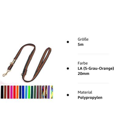 Buy Durable 5m Dog Linen Leash for Large Dogs - Heavy Duty 20mm Width | LA (S-Gray Orange) - Buy Online on GoSupps.com