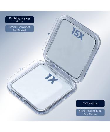 Compact 15X Magnifying Mirror for Travel - Handheld & Foldable - Lightweight Mini Pocket-Sized Mirror for Purse - 3.3x3.3 Square - Buy Online on GoSupps.com