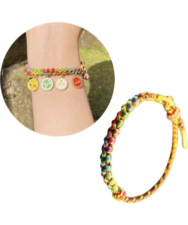 Oralgo Colorful Ethnic Ribbon Handmade Chinese Bangle - Lucky Peach Flower Knot Bracelet for Women - Buy Online on GoSupps.com