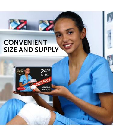 Premium Gauze Rolls 24-Pack with Bonus Tape - First Aid Conforming Rolled Gauze - Buy Online on GoSupps.com