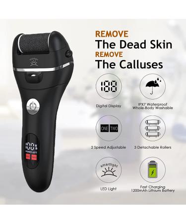 Electric Foot File Callus Remover - Rechargeable & Waterproof with Pedicure Kit - 3 Roller Heads, 2 Speeds - Black (Pack of 14) - Buy Online on GoSupps.com