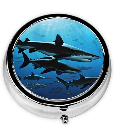 Hammerhead Sharks Round Pill Box - 3 Compartment Mini Travel Organizer | Portable Black Pill Case for Vitamins & Meds - Buy Online on GoSupps.com