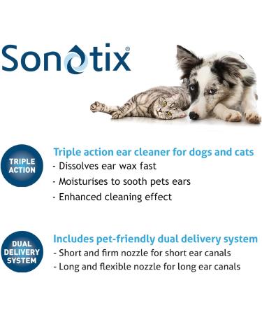 Sonotix Triple Action Ear Cleaner for Dogs & Cats | 120ml | Cleans, Moisturizes & Rebalances Ears - Buy Online on GoSupps.com