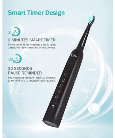 Initio Sonic Electric Toothbrush for Adults - Rechargeable with Smart Timer, 5 Modes, 3 Brush Heads, 40,000 VPM Motor - Whitening Power Toothbrush IT959 (Black) - Buy Online on GoSupps.com