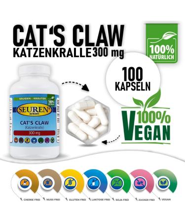 Seuren Nutrinets | Cat Claw | Cat Claw Extract 50mg | 100 Capsules Cat Claw 500mg | Pure Cat Claw | Una de Gato Immune System | High Dosed. - Buy Online on GoSupps.com