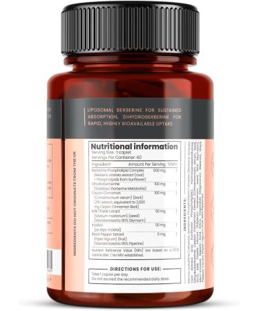 pureclinica Double Strength Berberine Complex 700mg Active Berberine Dihydroberberine Ceylon Cinnamon Milk Thistle 60 Caplets High Absorption 2 Month Supply - Buy Online on GoSupps.com