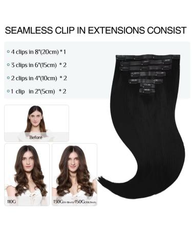 Doores Real Hair Extensions - Seamless 50cm 20 Inch Low Black 110g Remy Clip-In Thick Natural Hair - Buy Online on GoSupps.com