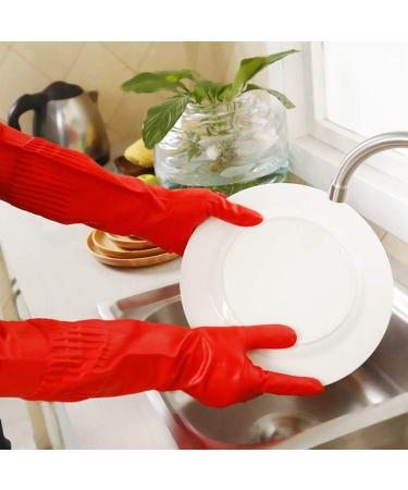 1/5 Two Latex Household Kitchen Cleaning Washing Long Gloves Protection Red 1 Pair(2 Pcs) - Buy Online on GoSupps.com