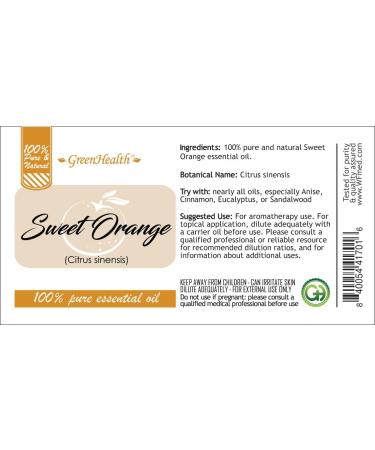 Sweet Orange Essential Oil - 100% Pure 32 fl oz | GreenHealth - Aluminum Bottle w/Plug Cap - Shop Internationally - Buy Online on GoSupps.com
