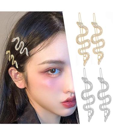 Snake-Shaped Hair Clips - Women's Retro Alloy Rhinestone Flat Clamps Bangs Clips - Gold and Silver Set of 4