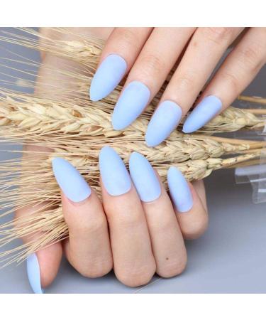 Buy CSCH Long Pointed Matte Light Blue Artificial Nails - 24 Pack for Perfect Nail Art | Trending False Nails Online - Buy Online on GoSupps.com