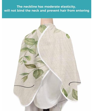 Fall Green Eucalyptus Barber Cape - Adjustable Hair Cutting Cape for Men Women & Kids | Vintage Botanical Design | 55x63 Inch Light Beige & Grass Green - Buy Online on GoSupps.com