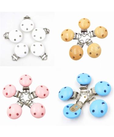 Ki Wednesday 16-Piece Natural Wood Pacifier Clip Set | High-Quality Metal & Wood Baby Accessories | 1.77x1.18 inch | 4 Colors Available - Buy Online on GoSupps.com