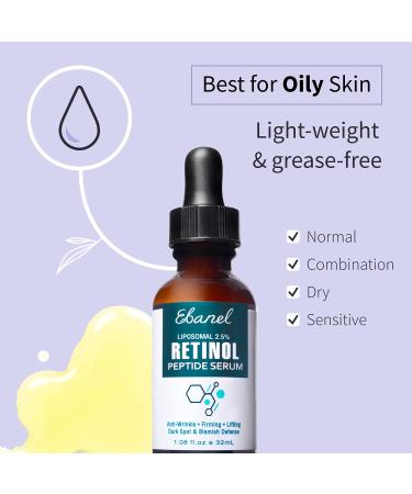 Ebanel 2.5% Retinol Serum with Hyaluronic Acid & Vitamin C - Anti-Aging, Pore Minimizer, Reduces Wrinkles & Dark Spots 1.08 Fl Oz - Buy Online on GoSupps.com
