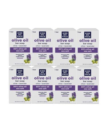 Kiss My Face Olive Oil Bar Soap Non-GMO Certified Vegan Soap Bar Antioxidant Rich and Moisturizing Soap Olive & Lavender 8 Oz Bar Lavender 8 Ounce (Pack of 8)