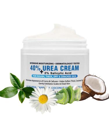Urea Foot Cream 40 Percent - Urea Cream Plus 2% Salicylic Acid - Cracked Heel Repair Cream - Urea Cream for Feet with Coconut Oil Tea Tree and Aloe Vera - Callus Remover and Soften