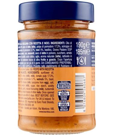  Italian Gourmet E.R. Barilla Pesto Ricotta e Noci 190 g | Gluten-free Italian pasta sauce with creamy ricotta walnuts and Grana Padano cheese pasta sauce red pesto + gourmet Italian polpa 400 g - Buy Online on GoSupps.com