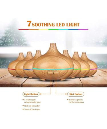 Essential Oil Diffuser Aromatherapy Humidifier Diffuser for Essential Oils with 7 LED Light Colors Timer and Auto-Off Safety Switch for Bedroom Home - 550ML - Buy Online on GoSupps.com