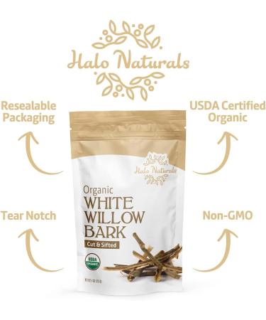 Halo Naturals Organic White Willow Bark 4 oz Cut & Sifted | USDA Certified | Packaged in USA - Buy Online on GoSupps.com