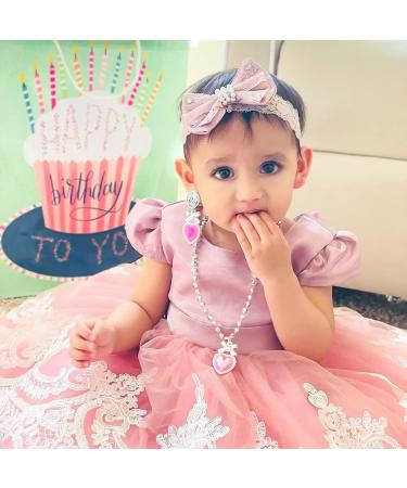 Baby Girls Lace Backless Tulle Princess Dress with Bowknot Headwear - 6-12 Months (Bean Pink) - Buy Online on GoSupps.com