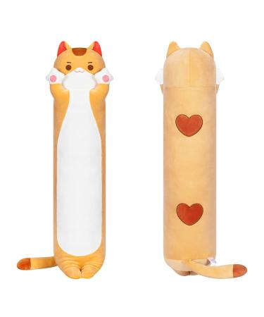 Mewaii 20in Long Cat Plush Pillows Stuffed Animals Squishy Pillows - Plushie Cute Kitty Sleeping Hugging Plush Pillow Soft Toys for Kids(Orange) Brown Cat Body Pillow 20in/50cm Lite Orange Cat