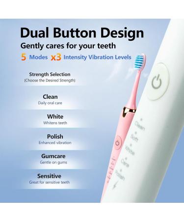 Portable Battery Powered Rechargeable Toothbrush - Teeth Whitening 4 Brush Heads 2 Piece Set (White & Pink) - International Shipping Available - Buy Online on GoSupps.com