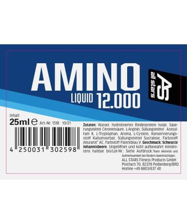 Buy All Stars Amino Liquid 18x25ml Black Currant | Sugar-Free BCAA Glutamine & L-Arginine Drink Mix - High-Dose Liquid Amino Acids Supplement - Buy Online on GoSupps.com