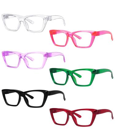 Eyekepper Cat Eye Reading Glasses with Screwless Spring Hinges Metalless 6 Pack for Women Large Thick Frame Readers +0.50 6 Pack Mix Color 0.5 x