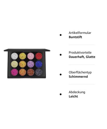 12 Colors Glitter Powder Makeup Palette - Professional Long Lasting Shimmer Eyeshadow | Mineral Pressed Glitter for All Skin Types - Buy Online on GoSupps.com