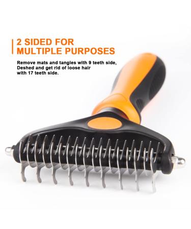 SLFEHHA Pet Grooming Brush - 2 Sided Shedding and Dematting Undercoat Rake Comb for Dogs & Cats - Gently Removes Mats, Tangles, and Loose Undercoat - Yellow/Black - Buy Online on GoSupps.com