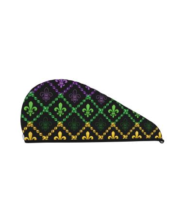 Mardi Gra Geometric Microfiber Hair Towel Soft Super Absorbent Hair Towel Wrap for Women Coral Velvet Quick Dry Hair Cap for Long Curly and Thick Hair
