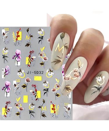 Dornail 5D Embossed Bronzing Nail Stickers - Spring Floral Decals for Women Manicure - Colorful Flower & Bird Nail Art Accessories - Buy Online on GoSupps.com