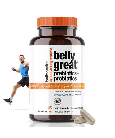 Daily Probiotic for Women Men + Kids Probiotic Belly Great Prebiotics and Probiotics for Gut Health & Immune Support + Vitamin D3 Folate B Vitamins: 15 Strain Gluten Free -60 Count Capsule