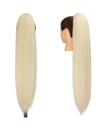Fine Ponytail Extensions - 60 cm Light Blonde Drawstring Synthetic Braid for Women - Long Straight Smooth Hair - Buy Online on GoSupps.com