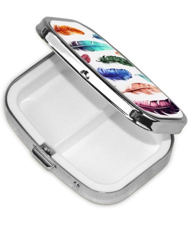 Colorful Hand Drawn Feathers Square Pill Box - Portable Medicine Organizer for Travel - Buy Online on GoSupps.com