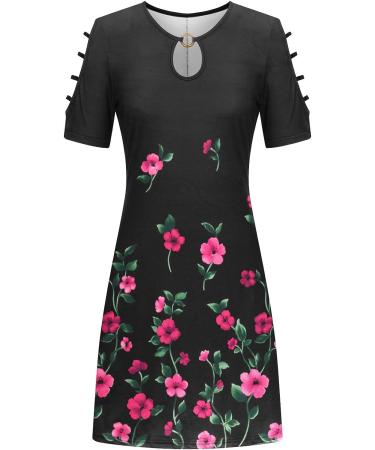 BOXIACEY Womens Casual Floral Print Cold Shoulder Swing Dress - Large, Purple - Buy Online on GoSupps.com