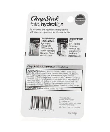 ChapStick Total Hydration Fresh Citrus Lip Balm 0.12 oz (Pack of 2) - Buy Online on GoSupps.com