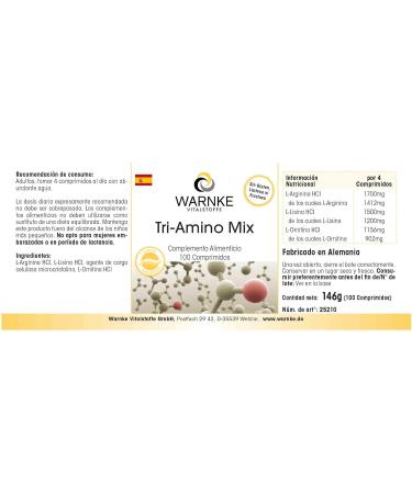 Amino Acid Tablets with Arginine, Lysine, Ornithine - Highly Dosed - 100 Tablets | Warnke Vitalstoffe - Buy Online on GoSupps.com