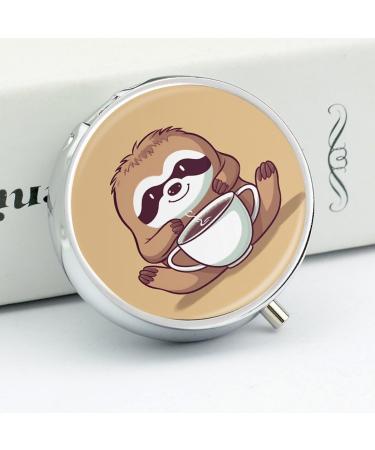 Round Pill Box Yoga Sloth | 3 Compartment Decorative Metal Pill Organizer - Portable & Stylish - Buy Online on GoSupps.com
