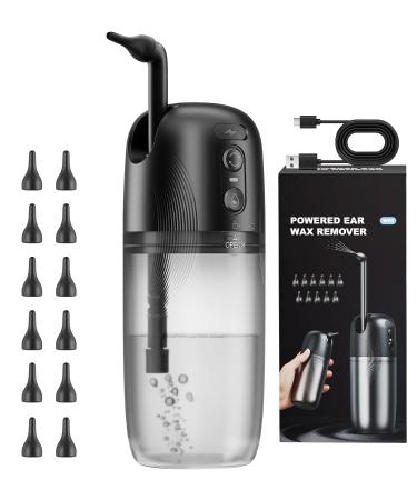 Electric Ear Wax Removal Ear Cleaning Kit Water Powered Ear Cleaner with 3 Pressure Modes 12 Replacement Tips Ear Irrigation Flushing System Safe and Effective Ear Wax Removal Tool (Black)