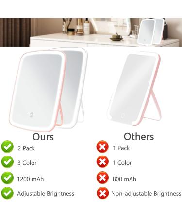 2Pack Travel Lighted Makeup Mirror with 72 LED Lights | 3 Color Lighting, 10 Folding Vanity Mirror | Touch Screen Dimming, Portable & USB Rechargeable | White & Pink - Buy Online on GoSupps.com