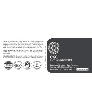Organic Carbon 60 Anti-Aging Face Serum with Hyaluronic Acid, Plant Stem Cells, Peptides, Vitamins B + C - 30ml - For Men & Women - Buy Online on GoSupps.com