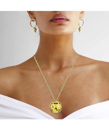 Vsilay 70s Style Mirror Disco Ball Necklace - Vintage Silver Costume Accessory for Women | Trendy eCommerce Shop - Buy Online on GoSupps.com