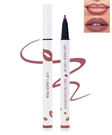 Lip Liner Stain Marker Pen-Matte Waterproof Liquid Lipstick & Lip Liner Pencil Long Lasting Smudge-Proof Non-Stick Cup Lip Tint Stain Color Stay All Day Lipstain Makeup Gift For Women-03#Mocha