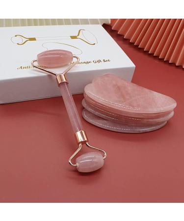Buy Dipiso Massage Tools - Rose Quartz & Jade Gua Sha Set for Face & Body - Pink | International Shipping - Buy Online on GoSupps.com